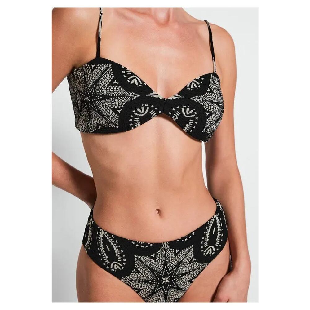 Devon Windsor Eloise Black Paisley Jacquard Bikini Top Nwot Size Medium Tie Back
